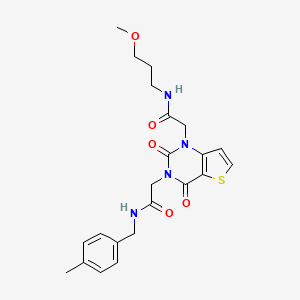 molecular formula C22H26N4O5S B2709785 N-(3-methoxypropyl)-2-[3-({[(4-methylphenyl)methyl]carbamoyl}methyl)-2,4-dioxo-1H,2H,3H,4H-thieno[3,2-d]pyrimidin-1-yl]acetamide CAS No. 866014-64-4