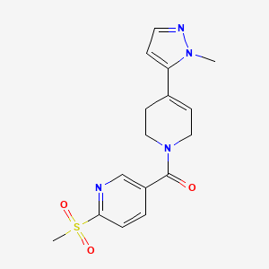 molecular formula C16H18N4O3S B2709809 [4-(2-Methylpyrazol-3-yl)-3,6-dihydro-2H-pyridin-1-yl]-(6-methylsulfonylpyridin-3-yl)methanone CAS No. 2249368-53-2