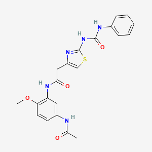 molecular formula C21H21N5O4S B2709810 N-(5-acetamido-2-methoxyphenyl)-2-{2-[(phenylcarbamoyl)amino]-1,3-thiazol-4-yl}acetamide CAS No. 946374-64-7