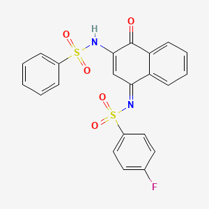 molecular formula C22H15FN2O5S2 B2709820 N-[(1E)-3-benzenesulfonamido-4-oxo-1,4-dihydronaphthalen-1-ylidene]-4-fluorobenzene-1-sulfonamide CAS No. 494826-41-4