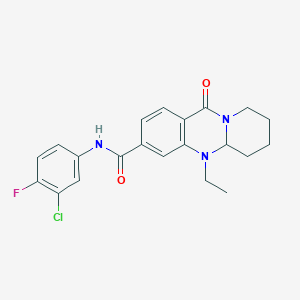 molecular formula C21H21ClFN3O2 B2709847 N-(3-chloro-4-fluorophenyl)-5-ethyl-11-oxo-5,6,7,8,9,11-hexahydro-5aH-pyrido[2,1-b]quinazoline-3-carboxamide CAS No. 1574577-04-0