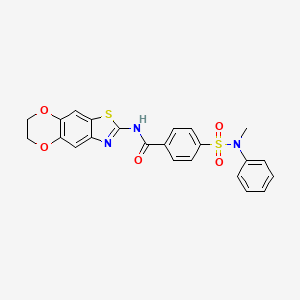 molecular formula C23H19N3O5S2 B2709848 N-(6,7-dihydro-[1,4]dioxino[2,3-f][1,3]benzothiazol-2-yl)-4-[methyl(phenyl)sulfamoyl]benzamide CAS No. 892850-11-2