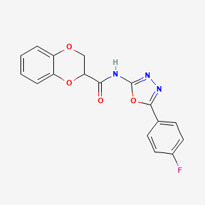 molecular formula C17H12FN3O4 B2709852 N-(5-(4-fluorophenyl)-1,3,4-oxadiazol-2-yl)-2,3-dihydrobenzo[b][1,4]dioxine-2-carboxamide CAS No. 897734-98-4