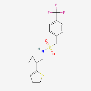 molecular formula C16H16F3NO2S2 B2709869 N-((1-(thiophen-2-yl)cyclopropyl)methyl)-1-(4-(trifluoromethyl)phenyl)methanesulfonamide CAS No. 1396863-18-5