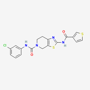 molecular formula C18H15ClN4O2S2 B2709876 N-(3-chlorophenyl)-2-(thiophene-3-carboxamido)-6,7-dihydrothiazolo[5,4-c]pyridine-5(4H)-carboxamide CAS No. 1448066-54-3