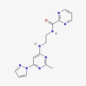 molecular formula C15H16N8O B2709887 N-(2-((2-methyl-6-(1H-pyrazol-1-yl)pyrimidin-4-yl)amino)ethyl)pyrimidine-2-carboxamide CAS No. 1251610-02-2