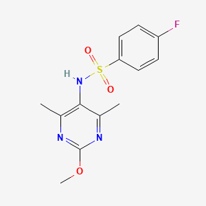molecular formula C13H14FN3O3S B2709911 4-fluoro-N-(2-methoxy-4,6-dimethylpyrimidin-5-yl)benzene-1-sulfonamide CAS No. 2191213-12-2
