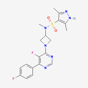 molecular formula C19H20F2N6O2S B2709912 N-{1-[5-fluoro-6-(4-fluorophenyl)pyrimidin-4-yl]azetidin-3-yl}-N,3,5-trimethyl-1H-pyrazole-4-sulfonamide CAS No. 2379970-30-4