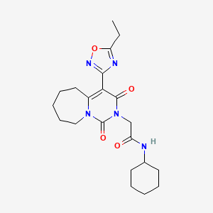 molecular formula C21H29N5O4 B2710018 N-cyclohexyl-2-[4-(5-ethyl-1,2,4-oxadiazol-3-yl)-1,3-dioxo-1H,2H,3H,5H,6H,7H,8H,9H-pyrimido[1,6-a]azepin-2-yl]acetamide CAS No. 1775350-76-9