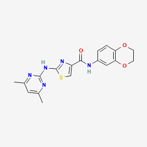 molecular formula C18H17N5O3S B2710020 N-(2,3-dihydro-1,4-benzodioxin-6-yl)-2-[(4,6-dimethylpyrimidin-2-yl)amino]-1,3-thiazole-4-carboxamide CAS No. 1251689-29-8