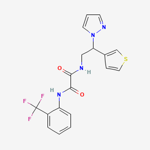 molecular formula C18H15F3N4O2S B2710030 N-[2-(1H-pyrazol-1-yl)-2-(thiophen-3-yl)ethyl]-N'-[2-(trifluoromethyl)phenyl]ethanediamide CAS No. 2034596-63-7