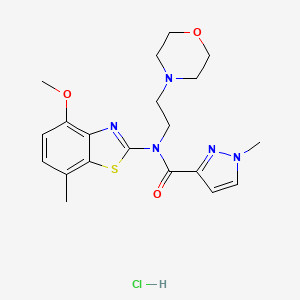 molecular formula C20H26ClN5O3S B2710141 N-(4-methoxy-7-methyl-1,3-benzothiazol-2-yl)-1-methyl-N-[2-(morpholin-4-yl)ethyl]-1H-pyrazole-3-carboxamide hydrochloride CAS No. 1189936-86-4