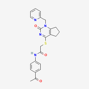 molecular formula C23H22N4O3S B2710153 N-(4-acetylphenyl)-2-({2-oxo-1-[(pyridin-2-yl)methyl]-1H,2H,5H,6H,7H-cyclopenta[d]pyrimidin-4-yl}sulfanyl)acetamide CAS No. 946326-54-1