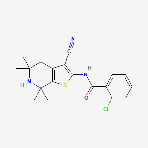 B2710158 2-chloro-N-(3-cyano-5,5,7,7-tetramethyl-4,6-dihydrothieno[2,3-c]pyridin-2-yl)benzamide CAS No. 864860-46-8