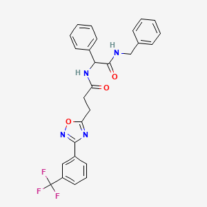 molecular formula C27H23F3N4O3 B2710218 N-[2-(benzylamino)-2-oxo-1-phenylethyl]-3-{3-[3-(trifluoromethyl)phenyl]-1,2,4-oxadiazol-5-yl}propanamide CAS No. 1025355-67-2