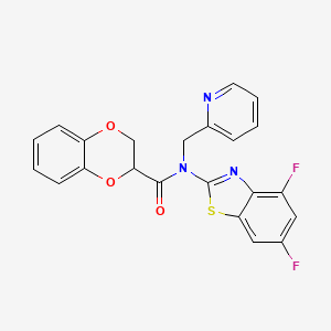 molecular formula C22H15F2N3O3S B2710250 N-(4,6-difluoro-1,3-benzothiazol-2-yl)-N-[(pyridin-2-yl)methyl]-2,3-dihydro-1,4-benzodioxine-2-carboxamide CAS No. 899964-77-3