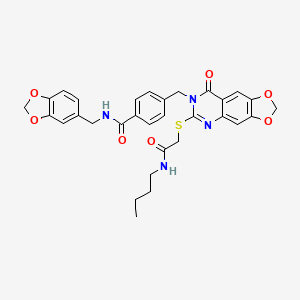 molecular formula C31H30N4O7S B2710267 N-[(2H-1,3-benzodioxol-5-yl)methyl]-4-[(6-{[(butylcarbamoyl)methyl]sulfanyl}-8-oxo-2H,7H,8H-[1,3]dioxolo[4,5-g]quinazolin-7-yl)methyl]benzamide CAS No. 688061-92-9