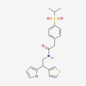 molecular formula C21H23NO4S2 B2710281 N-[2-(furan-2-yl)-2-(thiophen-3-yl)ethyl]-2-[4-(propane-2-sulfonyl)phenyl]acetamide CAS No. 2097919-82-7