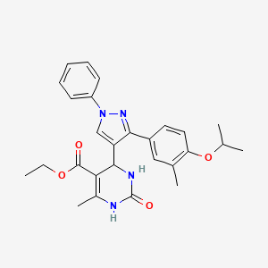 molecular formula C27H30N4O4 B2710288 ethyl 6-methyl-4-{3-[3-methyl-4-(propan-2-yloxy)phenyl]-1-phenyl-1H-pyrazol-4-yl}-2-oxo-1,2,3,4-tetrahydropyrimidine-5-carboxylate CAS No. 956754-97-5