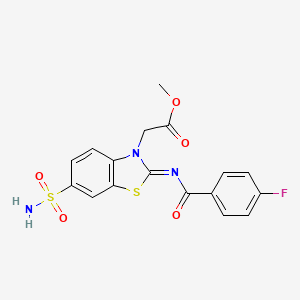 molecular formula C17H14FN3O5S2 B2710302 Methyl 2-[2-(4-fluorobenzoyl)imino-6-sulfamoyl-1,3-benzothiazol-3-yl]acetate CAS No. 865198-61-4