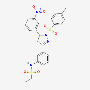 molecular formula C24H24N4O6S2 B2710351 N-(3-(5-(3-nitrophenyl)-1-tosyl-4,5-dihydro-1H-pyrazol-3-yl)phenyl)ethanesulfonamide CAS No. 851782-96-2