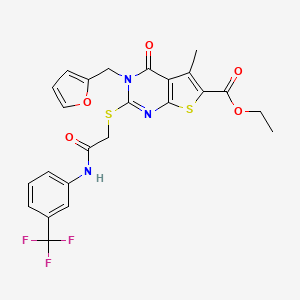 molecular formula C24H20F3N3O5S2 B2710362 ethyl 3-[(furan-2-yl)methyl]-5-methyl-4-oxo-2-[({[3-(trifluoromethyl)phenyl]carbamoyl}methyl)sulfanyl]-3H,4H-thieno[2,3-d]pyrimidine-6-carboxylate CAS No. 450369-95-6