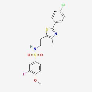 molecular formula C19H18ClFN2O3S2 B2710411 N-{2-[2-(4-chlorophenyl)-4-methyl-1,3-thiazol-5-yl]ethyl}-3-fluoro-4-methoxybenzene-1-sulfonamide CAS No. 894006-67-8
