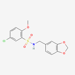 molecular formula C15H14ClNO5S B2710443 N-[(2H-1,3-benzodioxol-5-yl)methyl]-5-chloro-2-methoxybenzene-1-sulfonamide CAS No. 325810-90-0