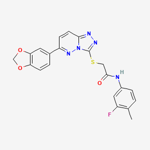 molecular formula C21H16FN5O3S B2710462 2-((6-(benzo[d][1,3]dioxol-5-yl)-[1,2,4]triazolo[4,3-b]pyridazin-3-yl)thio)-N-(3-fluoro-4-methylphenyl)acetamide CAS No. 894066-06-9