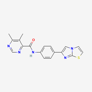 molecular formula C18H15N5OS B2710469 N-(4-{imidazo[2,1-b][1,3]thiazol-6-yl}phenyl)-5,6-dimethylpyrimidine-4-carboxamide CAS No. 2415586-69-3