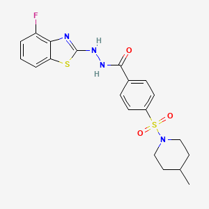 molecular formula C20H21FN4O3S2 B2710494 N'-(4-fluoro-1,3-benzothiazol-2-yl)-4-[(4-methylpiperidin-1-yl)sulfonyl]benzohydrazide CAS No. 851978-91-1