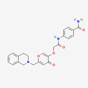 molecular formula C24H23N3O5 B2710520 4-(2-((6-((3,4-dihydroisoquinolin-2(1H)-yl)methyl)-4-oxo-4H-pyran-3-yl)oxy)acetamido)benzamide CAS No. 898456-71-8