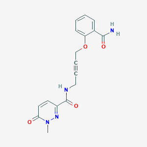 molecular formula C17H16N4O4 B2710540 N-[4-(2-carbamoylphenoxy)but-2-yn-1-yl]-1-methyl-6-oxo-1,6-dihydropyridazine-3-carboxamide CAS No. 1705750-44-2
