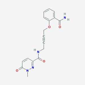 molecular formula C17H16N4O4 B2710540 N-(4-(2-carbamoylphenoxy)but-2-yn-1-yl)-1-methyl-6-oxo-1,6-dihydropyridazine-3-carboxamide CAS No. 1705750-44-2