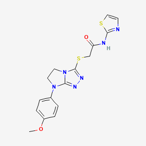 molecular formula C16H16N6O2S2 B2710578 2-((7-(4-methoxyphenyl)-6,7-dihydro-5H-imidazo[2,1-c][1,2,4]triazol-3-yl)thio)-N-(thiazol-2-yl)acetamide CAS No. 921537-47-5