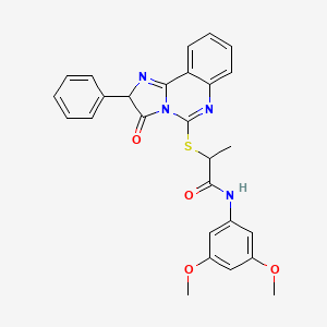 molecular formula C27H24N4O4S B2710686 N-(3,5-dimethoxyphenyl)-2-((3-oxo-2-phenyl-2,3-dihydroimidazo[1,2-c]quinazolin-5-yl)thio)propanamide CAS No. 1189686-45-0