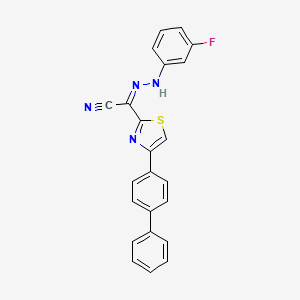 (Z)-4-([1,1'-biphenyl]-4-yl)-N'-(3-fluorophenyl)thiazole-2-carbohydrazonoyl cyanide