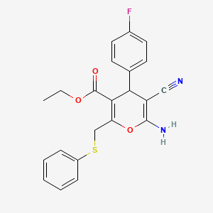molecular formula C22H19FN2O3S B2710745 ethyl 6-amino-5-cyano-4-(4-fluorophenyl)-2-[(phenylsulfanyl)methyl]-4H-pyran-3-carboxylate CAS No. 478260-22-9