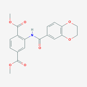 molecular formula C19H17NO7 B2710748 Dimethyl 2-(2,3-dihydrobenzo[b][1,4]dioxine-6-carboxamido)terephthalate CAS No. 878692-36-5