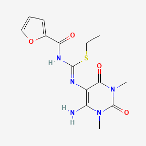 (E)-ethyl N-(6-amino-1,3-dimethyl-2,4-dioxo-1,2,3,4-tetrahydropyrimidin-5-yl)-N'-(furan-2-carbonyl)carbamimidothioate