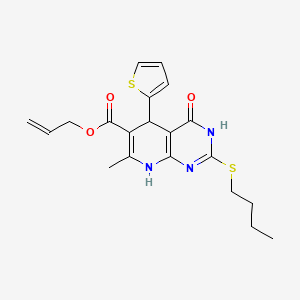 molecular formula C20H23N3O3S2 B2710786 Allyl 2-(butylthio)-7-methyl-4-oxo-5-(2-thienyl)-3,4,5,8-tetrahydropyrido[2,3-d]pyrimidine-6-carboxylate CAS No. 878123-91-2