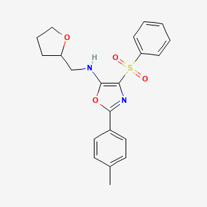 molecular formula C21H22N2O4S B2710791 4-(phenylsulfonyl)-N-((tetrahydrofuran-2-yl)methyl)-2-(p-tolyl)oxazol-5-amine CAS No. 862738-71-4