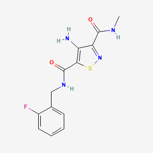 molecular formula C13H13FN4O2S B2710796 4-amino-N5-(2-fluorobenzyl)-N3-methylisothiazole-3,5-dicarboxamide CAS No. 1251674-93-7
