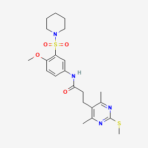 molecular formula C22H30N4O4S2 B2710815 3-[4,6-dimethyl-2-(methylsulfanyl)pyrimidin-5-yl]-N-[4-methoxy-3-(piperidine-1-sulfonyl)phenyl]propanamide CAS No. 878948-23-3