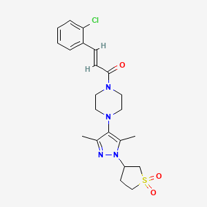 molecular formula C22H27ClN4O3S B2710835 (E)-3-(2-chlorophenyl)-1-(4-(1-(1,1-dioxidotetrahydrothiophen-3-yl)-3,5-dimethyl-1H-pyrazol-4-yl)piperazin-1-yl)prop-2-en-1-one CAS No. 1351664-11-3