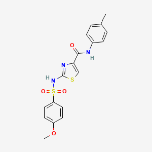 molecular formula C18H17N3O4S2 B2710879 2-(4-methoxyphenylsulfonamido)-N-(p-tolyl)thiazole-4-carboxamide CAS No. 1021098-18-9