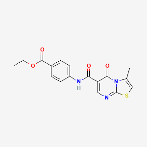 molecular formula C17H15N3O4S B2710881 ethyl 4-{3-methyl-5-oxo-5H-[1,3]thiazolo[3,2-a]pyrimidine-6-amido}benzoate CAS No. 851945-32-9