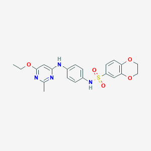 molecular formula C21H22N4O5S B2710883 N-(4-((6-ethoxy-2-methylpyrimidin-4-yl)amino)phenyl)-2,3-dihydrobenzo[b][1,4]dioxine-6-sulfonamide CAS No. 946274-14-2