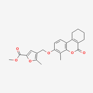 molecular formula C22H22O6 B2710886 Methyl 5-methyl-4-[(4-methyl-6-oxo-7,8,9,10-tetrahydrobenzo[c]chromen-3-yl)oxymethyl]furan-2-carboxylate CAS No. 374758-73-3