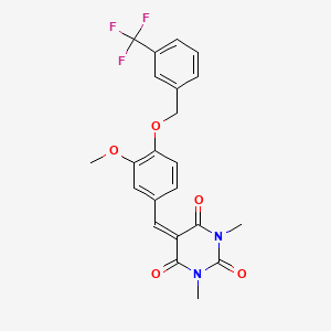 molecular formula C22H19F3N2O5 B2710897 5-[(3-Methoxy-4-{[3-(trifluoromethyl)phenyl]methoxy}phenyl)methylidene]-1,3-dimethyl-1,3-diazinane-2,4,6-trione CAS No. 507241-21-6